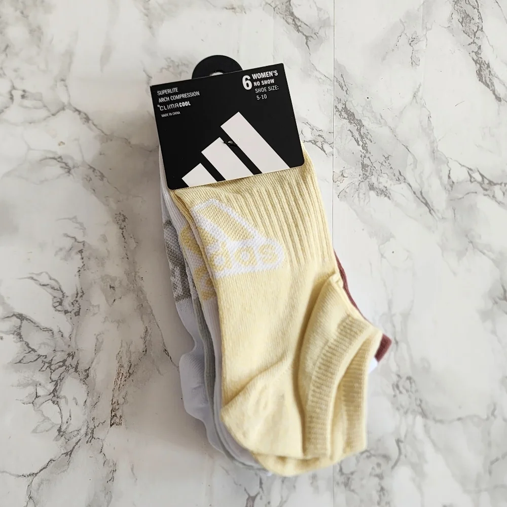 Adidas Superlite No Show Socks, Women's 6 Pair  Size 5-10,  new multi-color